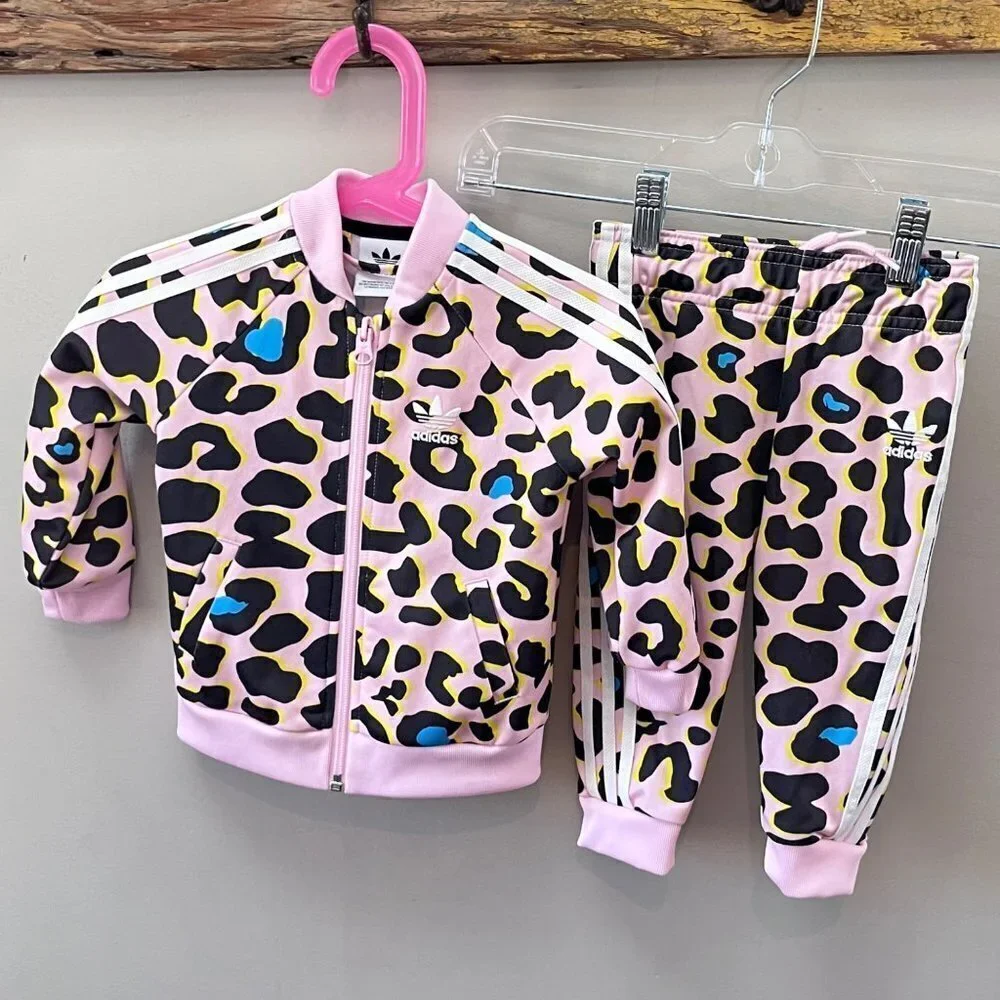 Adidas Leopard Print Pink Track Suit- Size 9-12m